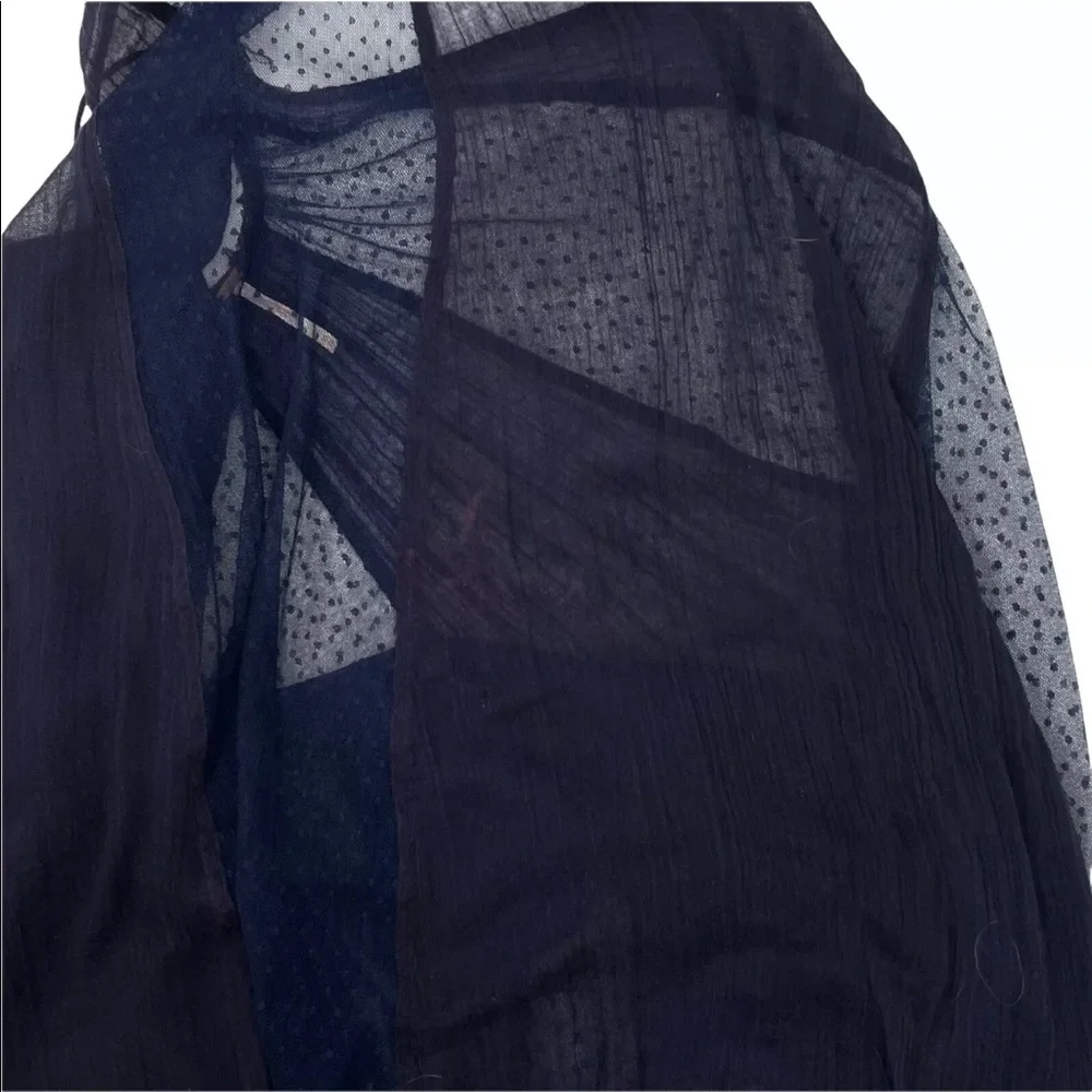 Free People Navy Blue Sheer Swiss Dot Gauze Maxi Dress Boho Oversized A-Line XS - Picture 10 of 12